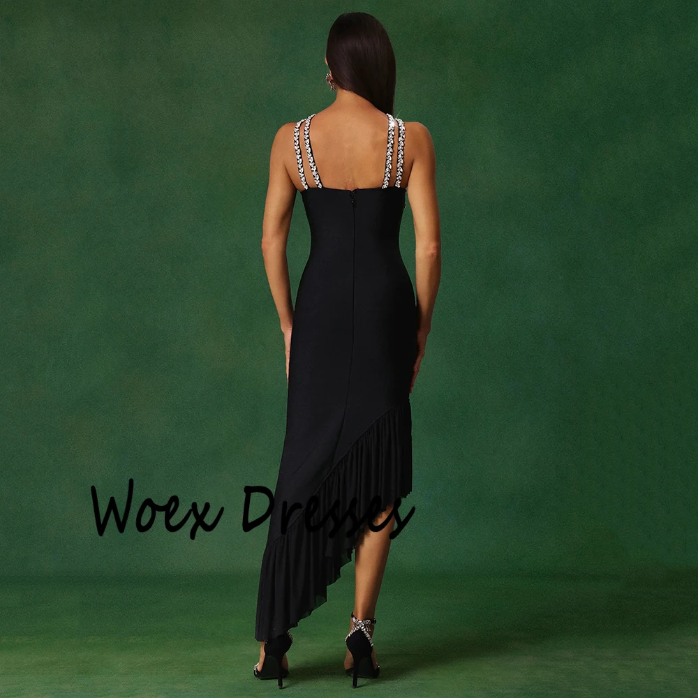 Customized Pure Color Simple Jersey Evening Dress Criss-Cross Sleeveless Party Dress Backless Tea-Length Prom Gown For Women