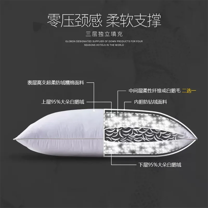 100% Goose Down Pillows Neck Pillows For Sleeping Bed Pillows 100% Cotton Shell with 100% Goose Down 48x74cm,1 Pcs