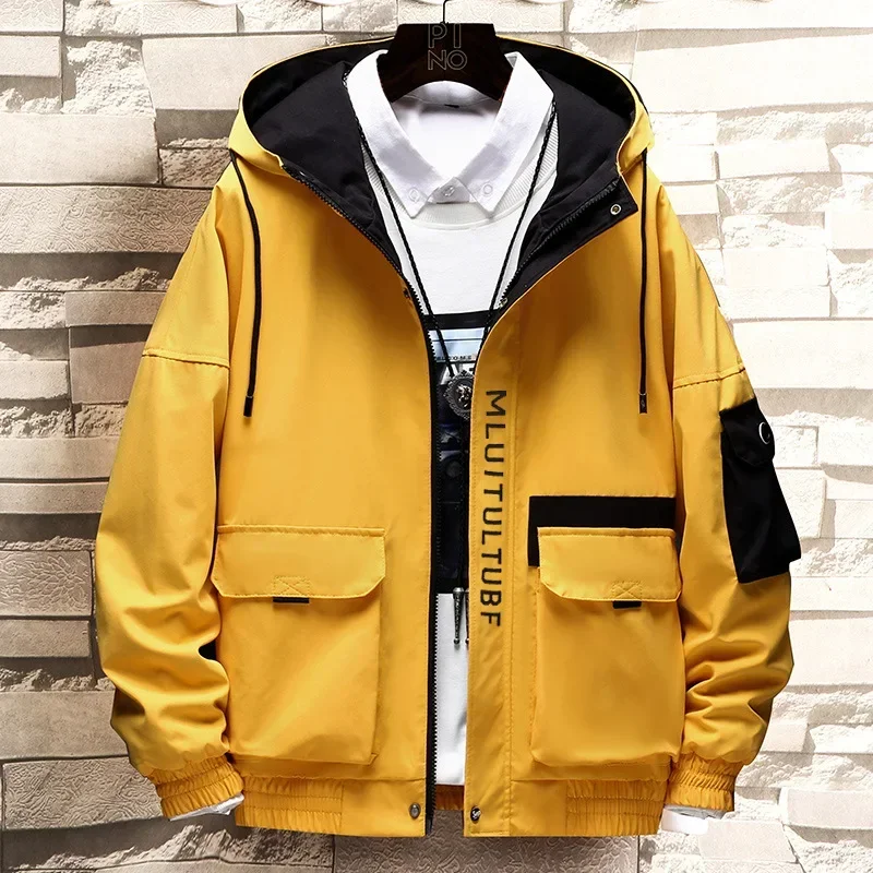 Prowow New Mens Spring Autumn Jacket Zipper Casual Hooded Jakcet Fashion Patchwork Windbreaker Jacket Men Coat Clothing