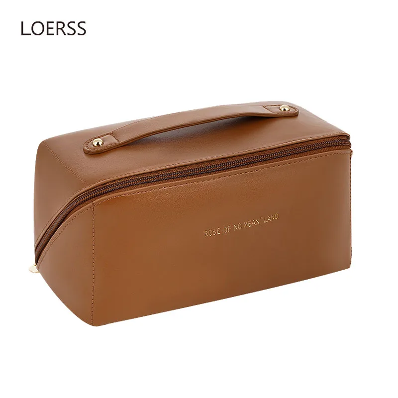 

LOERSS Simplicity Make Up Bags for Women Large Capacity Waterproof Storage Bags Solid Color Lattice Comestic Handbags New Design