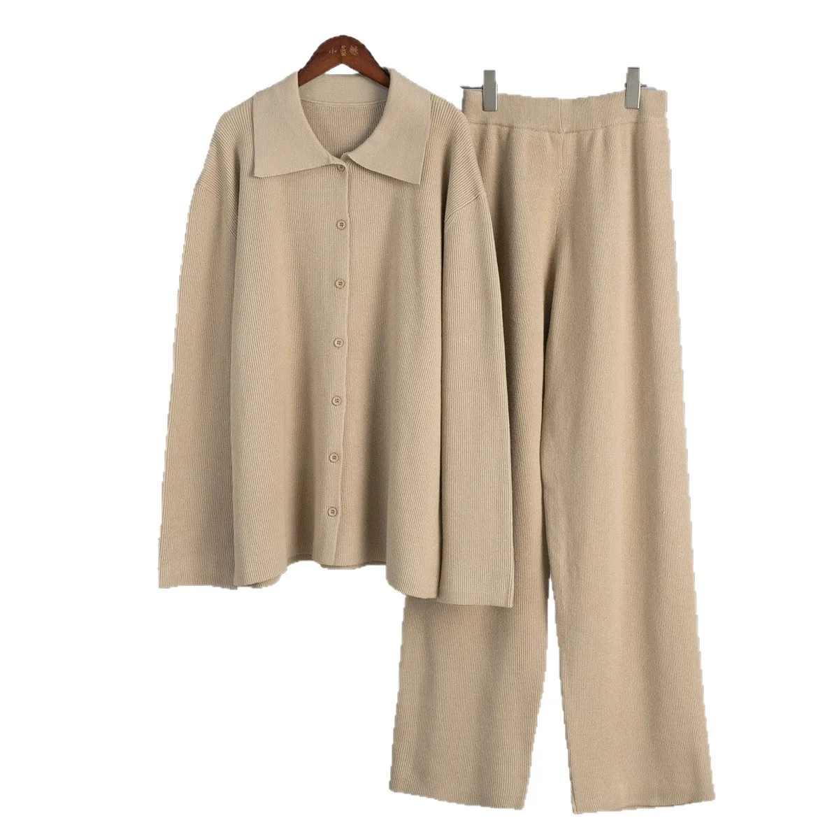 Lapel Long-sleeved Knitted Suit 2025 Autumn and Winter New Temperament Loose Commuter Striped Sweater Suit