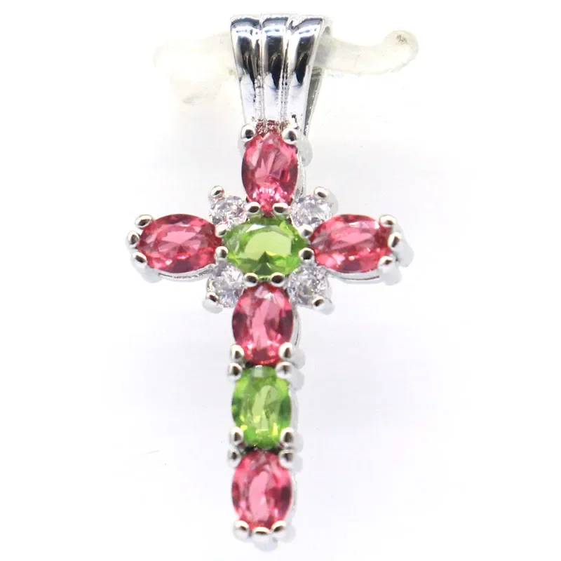 

925 Solid Sterling Silver Pendant 2.5g Customized Cross Multi Color Pink Tourmailne Citrine Tanzanite Emerald