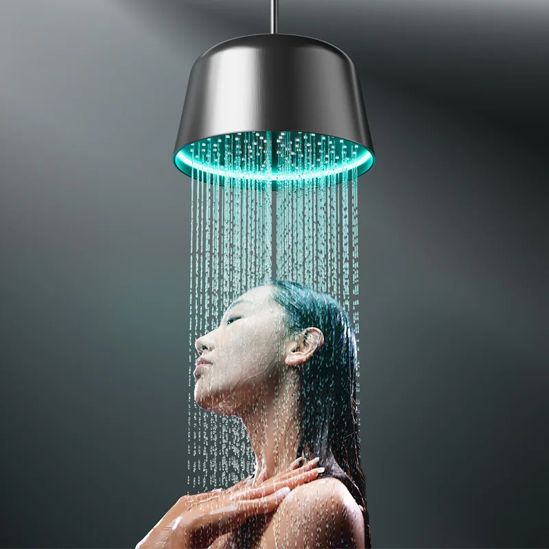 Creative Concealed Wall-Mounted Shower Set with LED Ceiling Rainfall Shower Head Single Handle Shower Faucet
