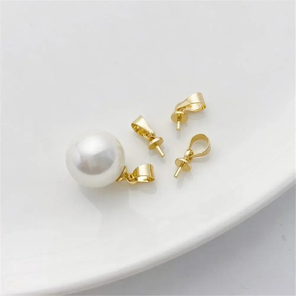 14K Gold Silver Bag Hanging Sheep Eye Needle Pendant Handcrafted DIY Half Hole Pearl Carrier Bracelet Necklace Jewelry Material