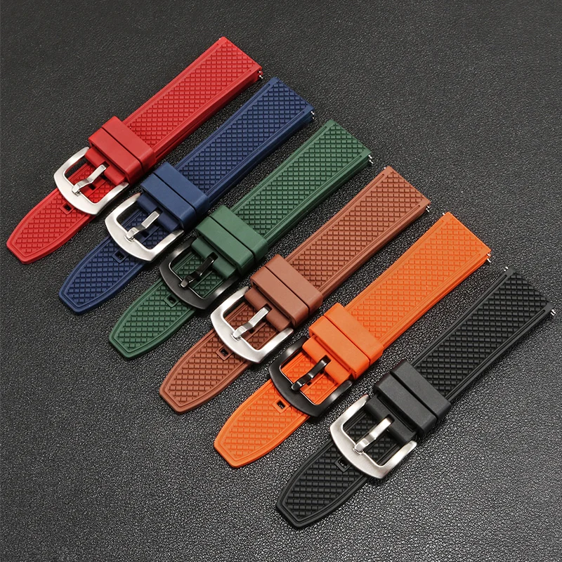 General Brand Flat Interface Non-stained Fluororubber Watch Strap With 19/20/21/22mm.