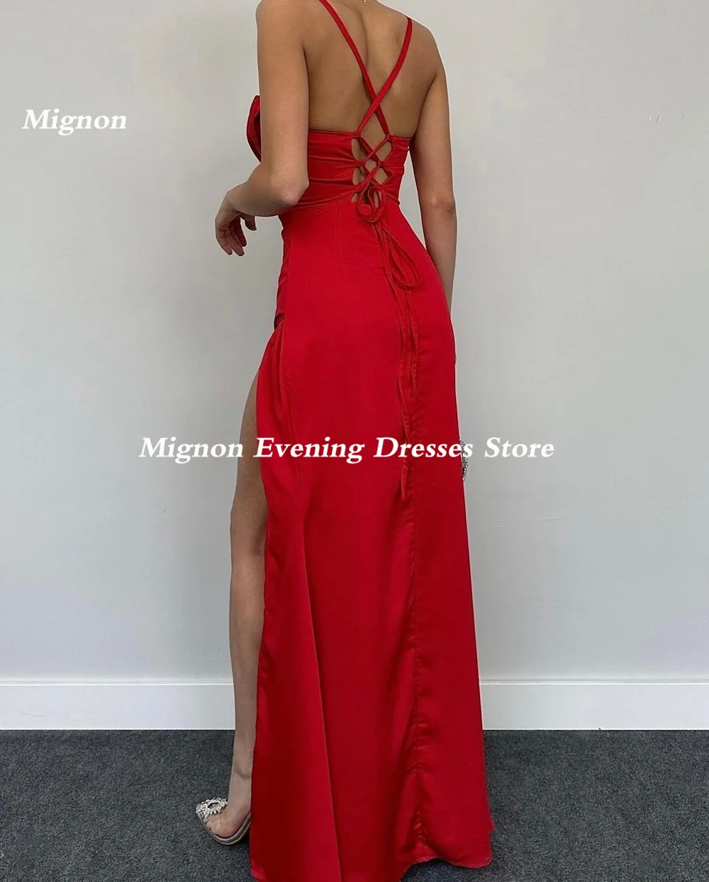 Mignon-Vestido largo hasta el suelo para mujer, prenda de satén con volantes y escote Corazón, estilo sirena, elegante, para fiesta de noche, 2023