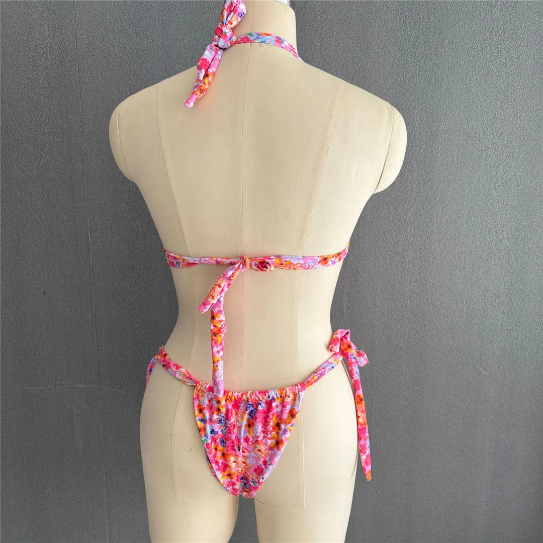 S - XL, mit Blumenmuster, trägerloses Bikini-Oberteil, Damen-Badeanzug, zweiteiliges Bikini-Set, Badebekleidung, Badeanzug, Modell V6212. – Detail 6