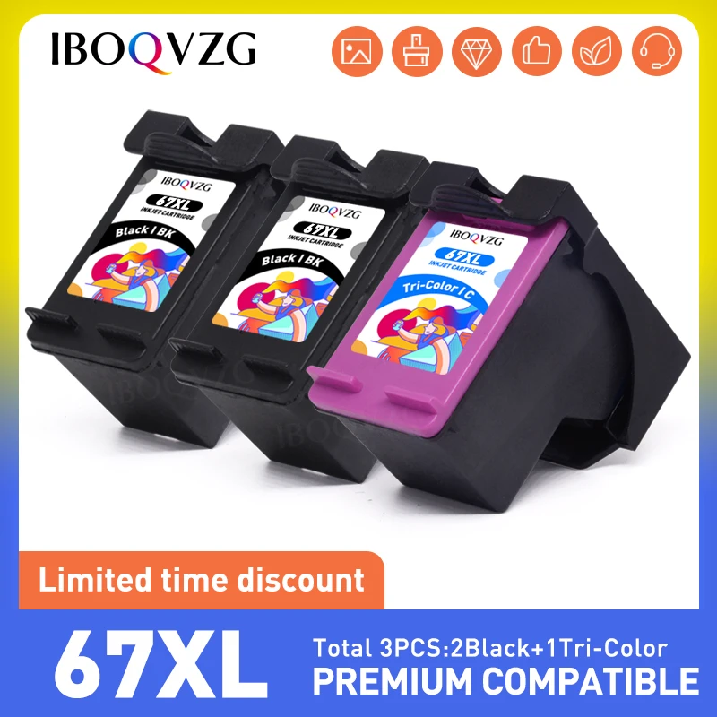 IBOQVZG Ink Cartridge For HP67 67XL Comaptible For HP 67 XL ENVY 6052 6055 6058 6075 Deskjet 1225 2732 2752 2755 4140 4152 4155