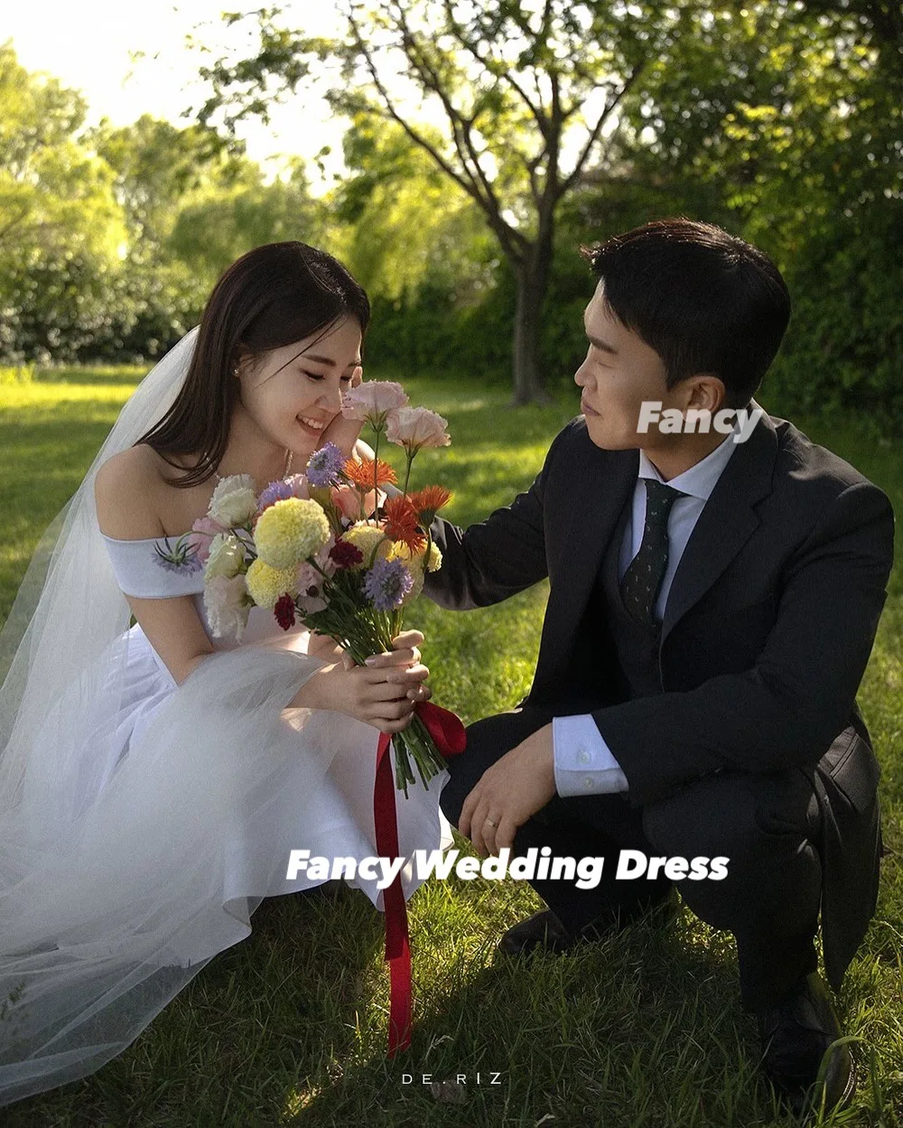 Fancy Simple Korea Wedding Dress Photo Shoot A Line Thick Satin Evening Party Dresses Back Corset Customized