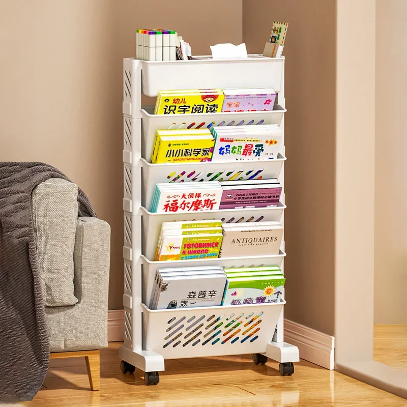 Movable Bookshelf Multi-layer Desk Arrangement Rack Simple Storage of Books Newspapers Rotating Bookcase Desk Edge Storage Rack