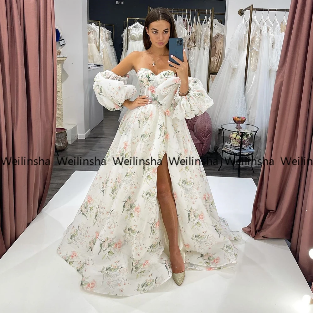 Customized Weilinsha Sexy Side Slit Robe De Mariée Sweetheart Wedding Dresses with Flower for Party  Women    2022