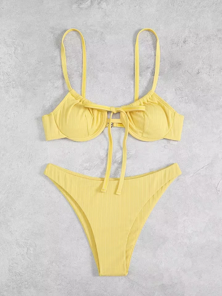 

Vzvn Sexy Solid Laced Up Bikinis For Women Split Swimsuit Beach Vacation Bikini 2026 New All Season Backless Bikinis 2 Piece Set