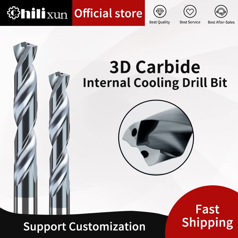 

HILIXUN 3D Carbide Drill Bits with Black Coating Internal Coolant Through Hole for CNC Metal Drilling 3-14mm
