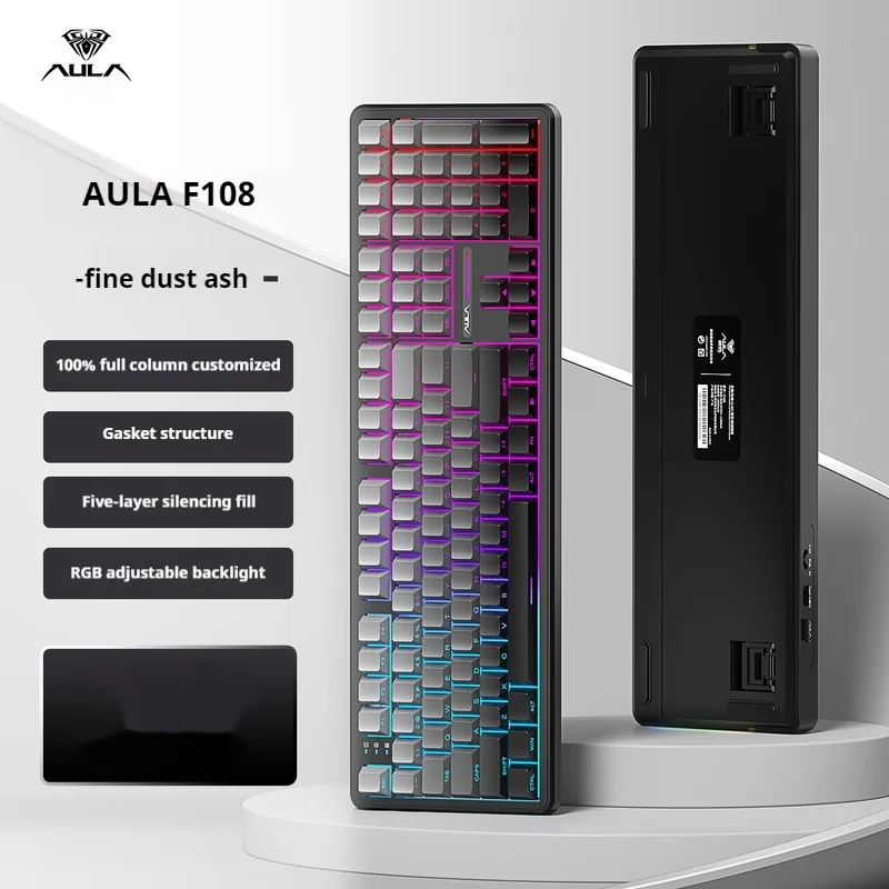 AULA F108 Mechanical Keyboard Three Mode Wireless Bluetooth 2.4g Side Engraving Rgb Customized Esports Gaming Office Keyboard