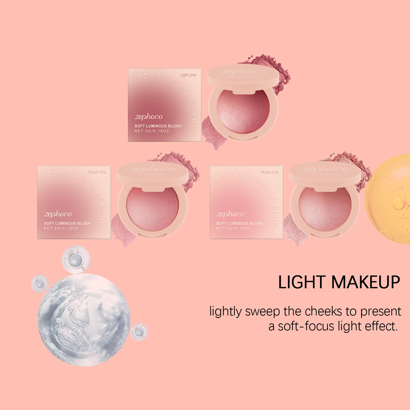Powder Blusher Natural Matte Color Waterproof Improves Skin Tone Soft Luminous Blush Brightening Face Contouring Cosmetics 5g
