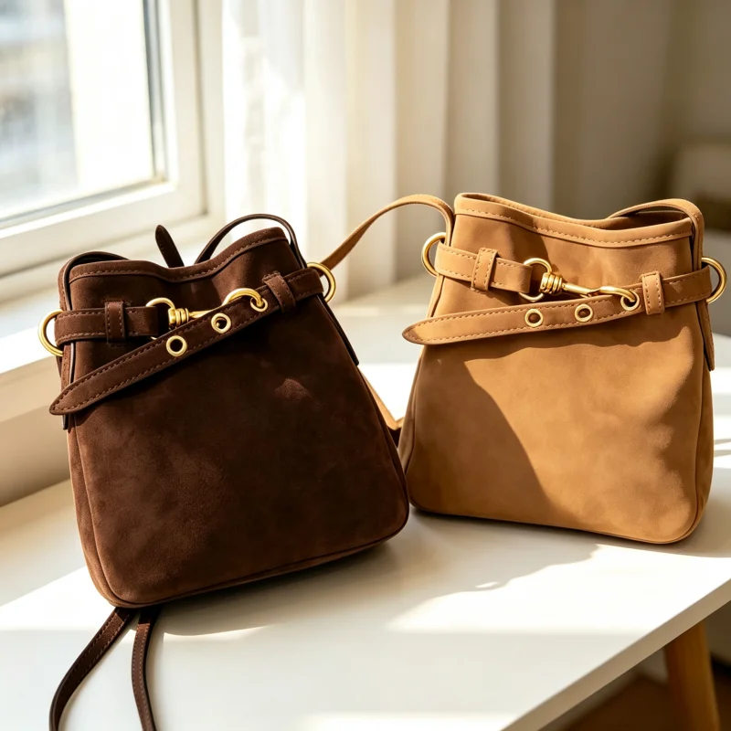 Chic Suede Mini Fortune Pouch Bucket Bag Casual Ladies Portable Hand Bag Adjustable Strap Versatile Shoulder Crossbody Purse
