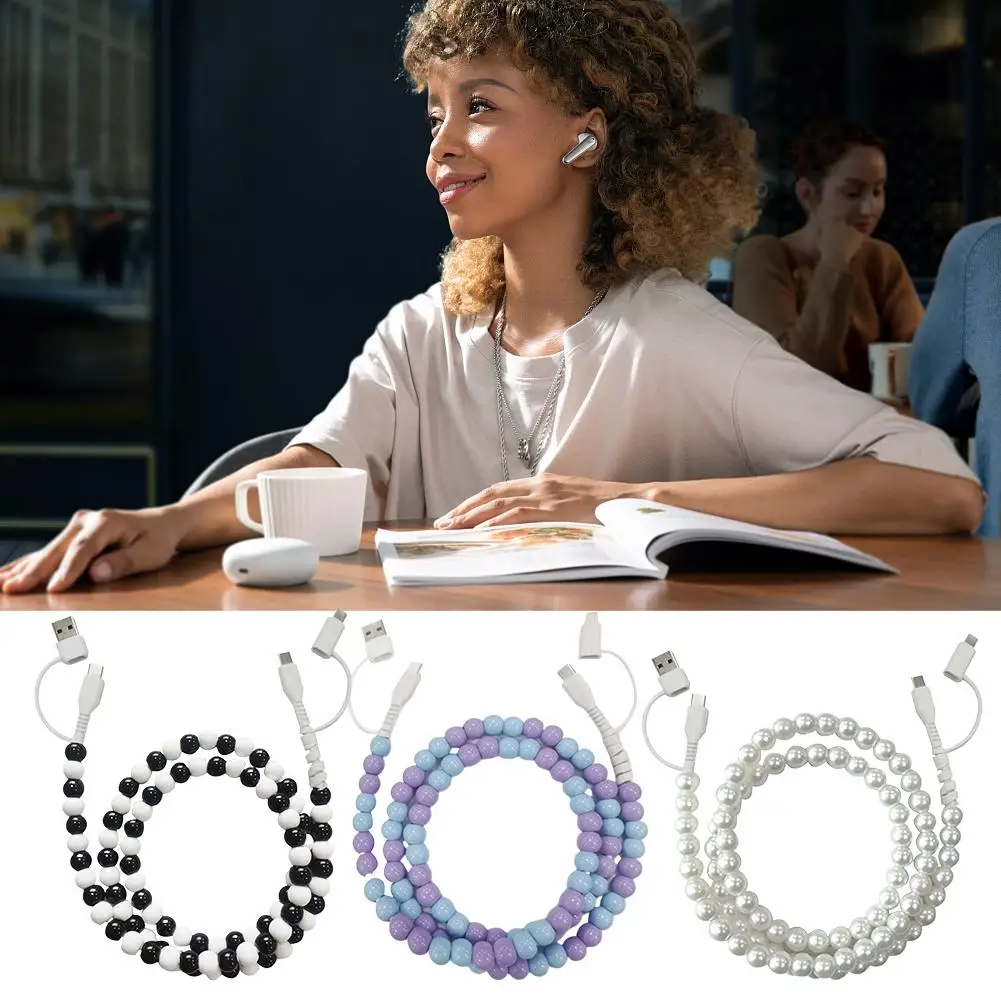 2 In 1 Colorful Beaded Phone Chargeing Cable Creative USB C Cable to Phone Fast Charging Data Sync Phone Charger Cable