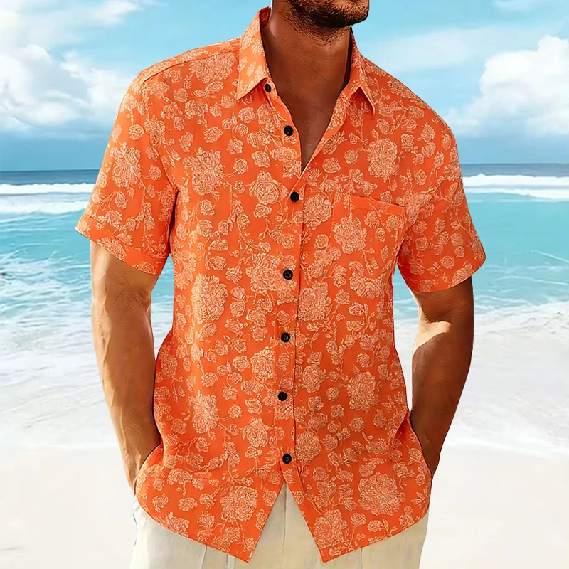 Floral Jacquard Shirt Man Beach Tops for Summer Hippie Hombre 2026 Vintage Designer Casual Men Loose Hawaiian Shirts Streetwear