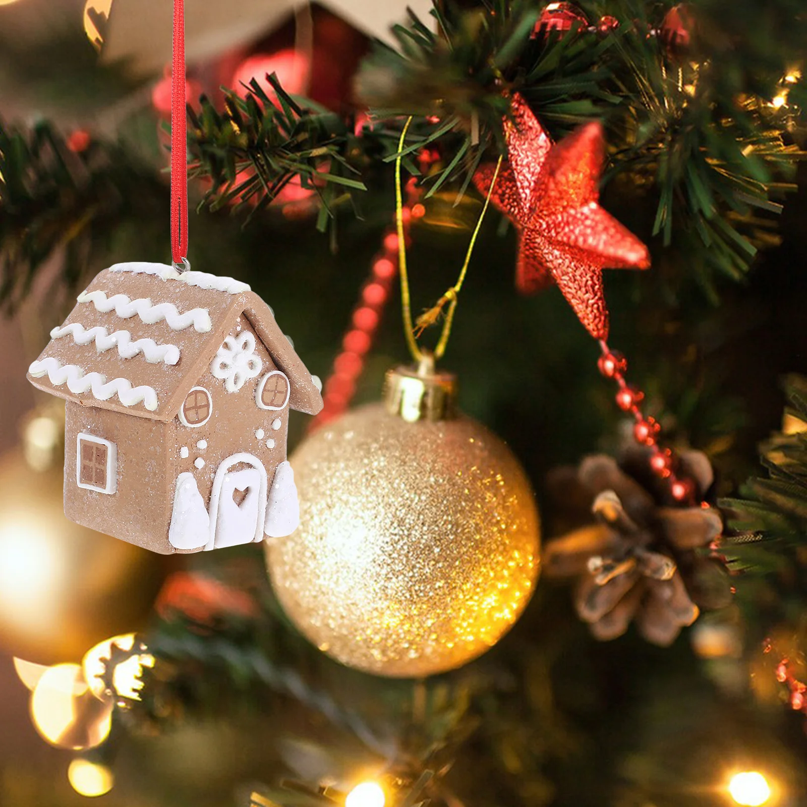 

Christmas Tree Hanging Small House Polymer Clay Ornament Holiday Decoration Xmas Table Centerpiece Miniature House Hanging Decor