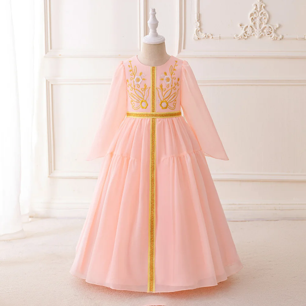 

2025 Kids Baby Dress Ramadan Muslim Dress Girls Children Abaya Prayer Princess Dress Long Robe Gown Middle East Arab Clothing