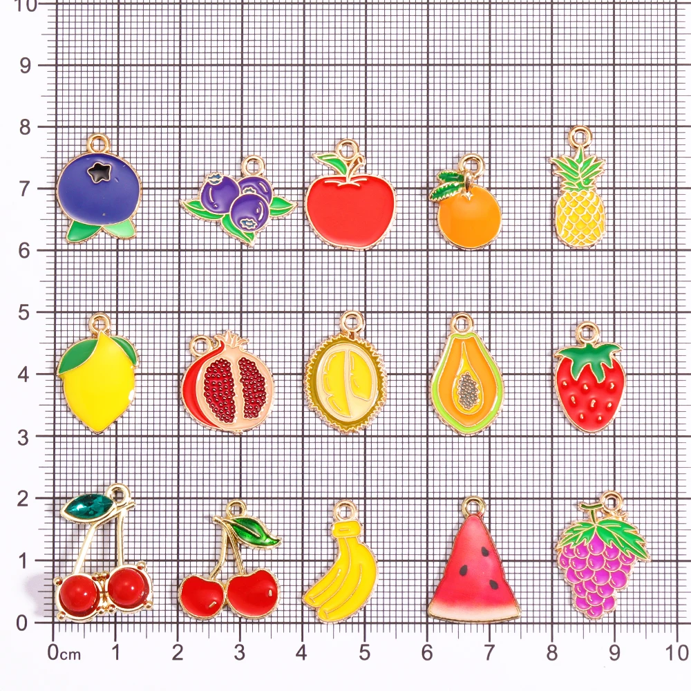 Mix 15Styles Fruit Charms Enamel Watermelon Lemon Strawberry Cherry Blueberry Pendants For DIY Making Handmade Fashion Jewelry