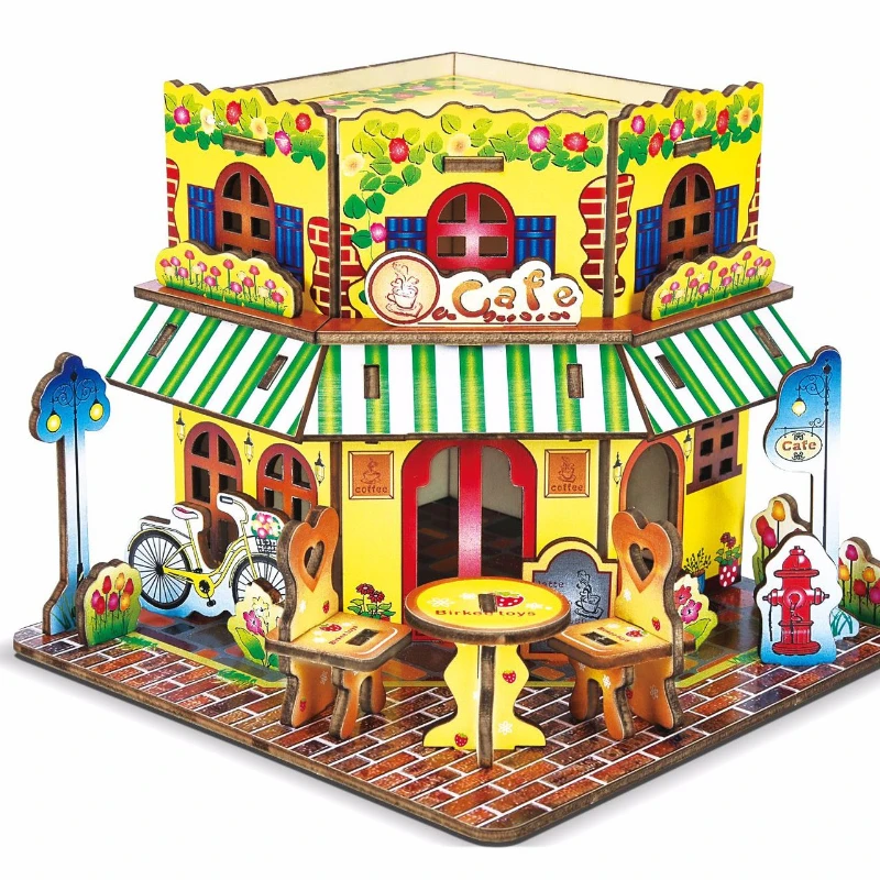 

Кофейня, деревянная 3D игрушка-головоломка, модель архитектуры, серия, детская головоломка, 3D-головоломка, праздничный подарок
