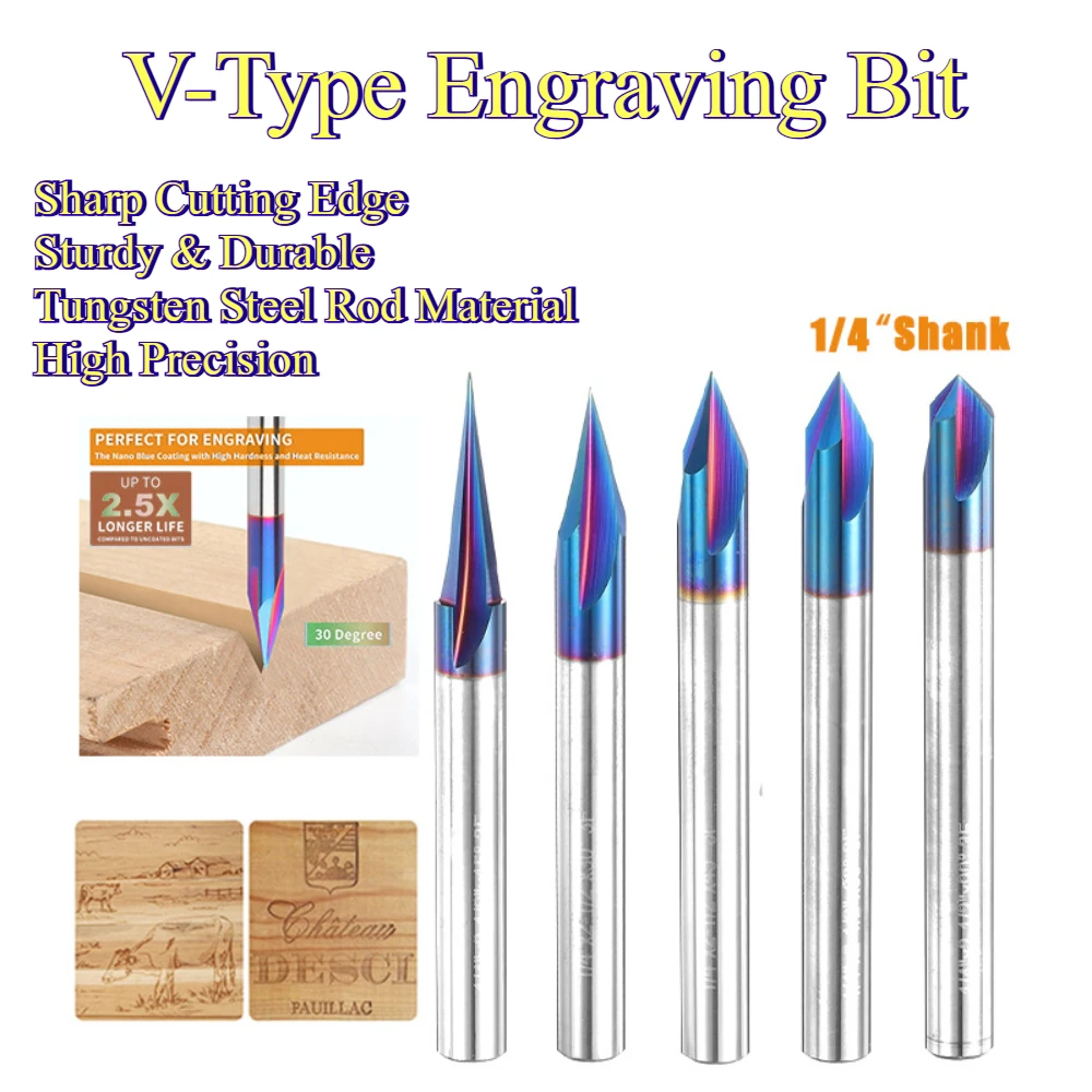 V-groove Carving Knife Engraving Bit Solid Carbide CNC Router Bit for Wood Carving, Lettering and Relief Milling