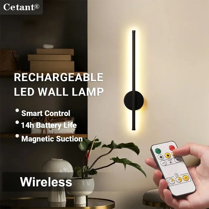 Modern LED Wall Lamp Remote Control Type-C Charge Solenoid Adsorption Long Strip Light Bedroom Living Room Home Lamps Led Lustre