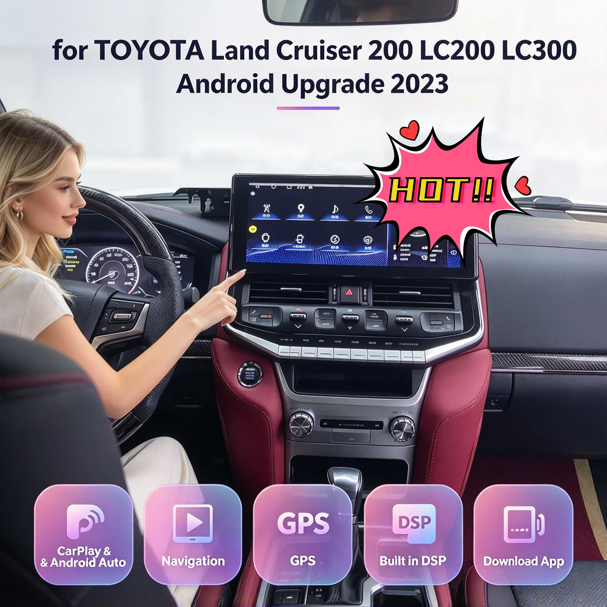 R16.3inch Qled Screen Video for TOYOTA Land Cruiser 200 LC200 LC300 Android Upgrade 2023 wireless charging Multimedia GPS Stereo