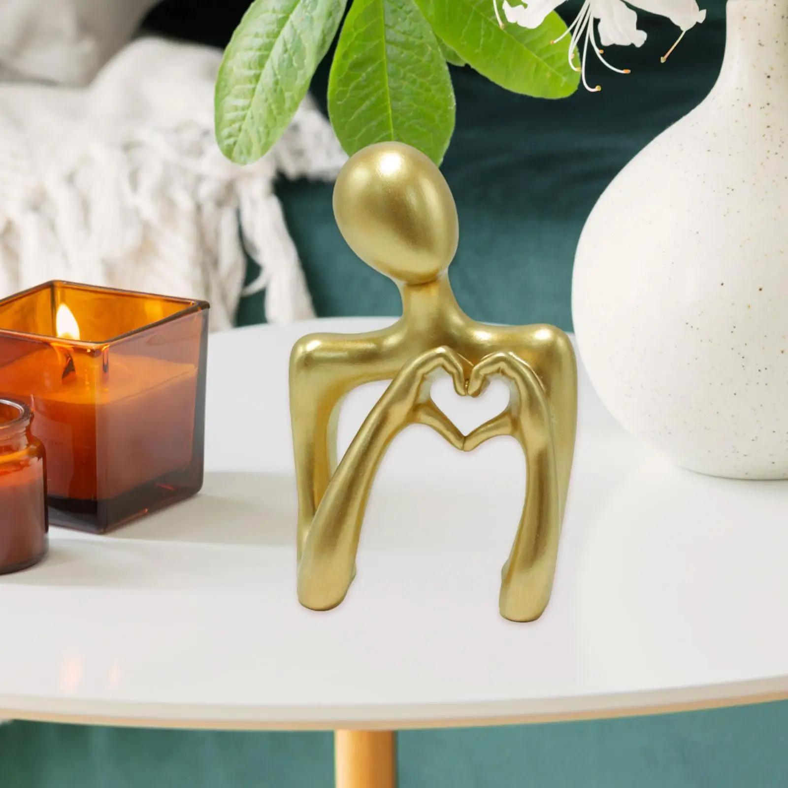 Gold Heart Hands Sculpture Figurine Unique Art Ornament Collectible Statue for Bedroom Bookshelf Office Decor