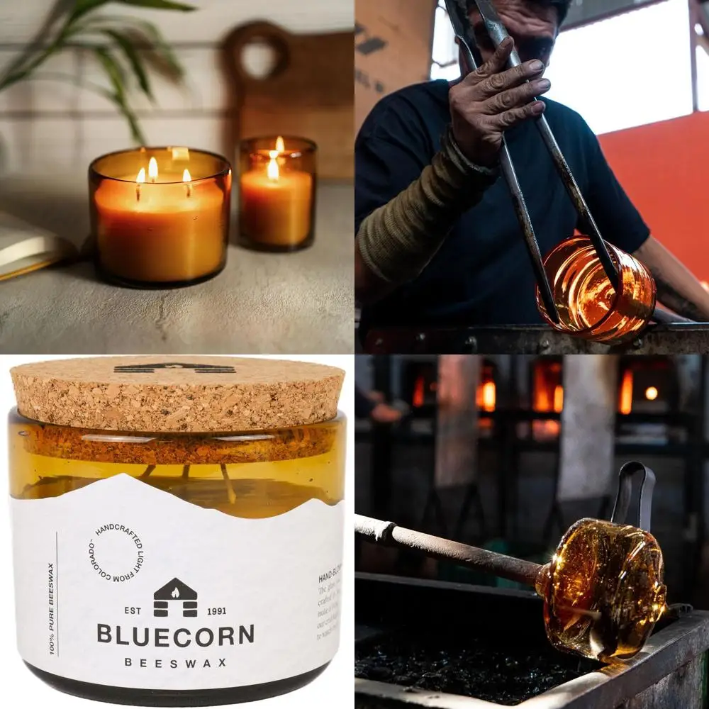 شمع شمع العسل النقي 3 فتحات، زجاج كهرماني، غير معطر، خالي من الصويا، حرق طويل، مصنوع أمريكيًا، 22 أونصة #1