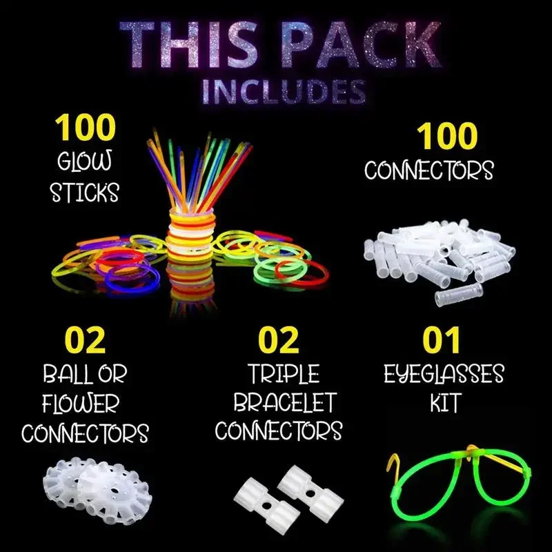 Imagem -02 - Glow in The Dark Party Sticks Kit Kit de Óculos de Olho Pulseiras Colares 12 Horas Glow Party Pack para Festa em Casa 200 Pcs