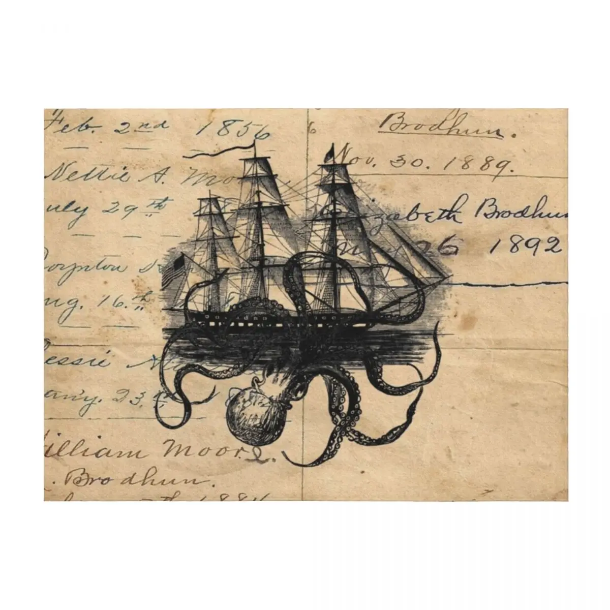 

Kraken Attacking Ship on Ledger DesignKAS947 Throw Blanket Hairy Luxury St Bed Summer Blankets