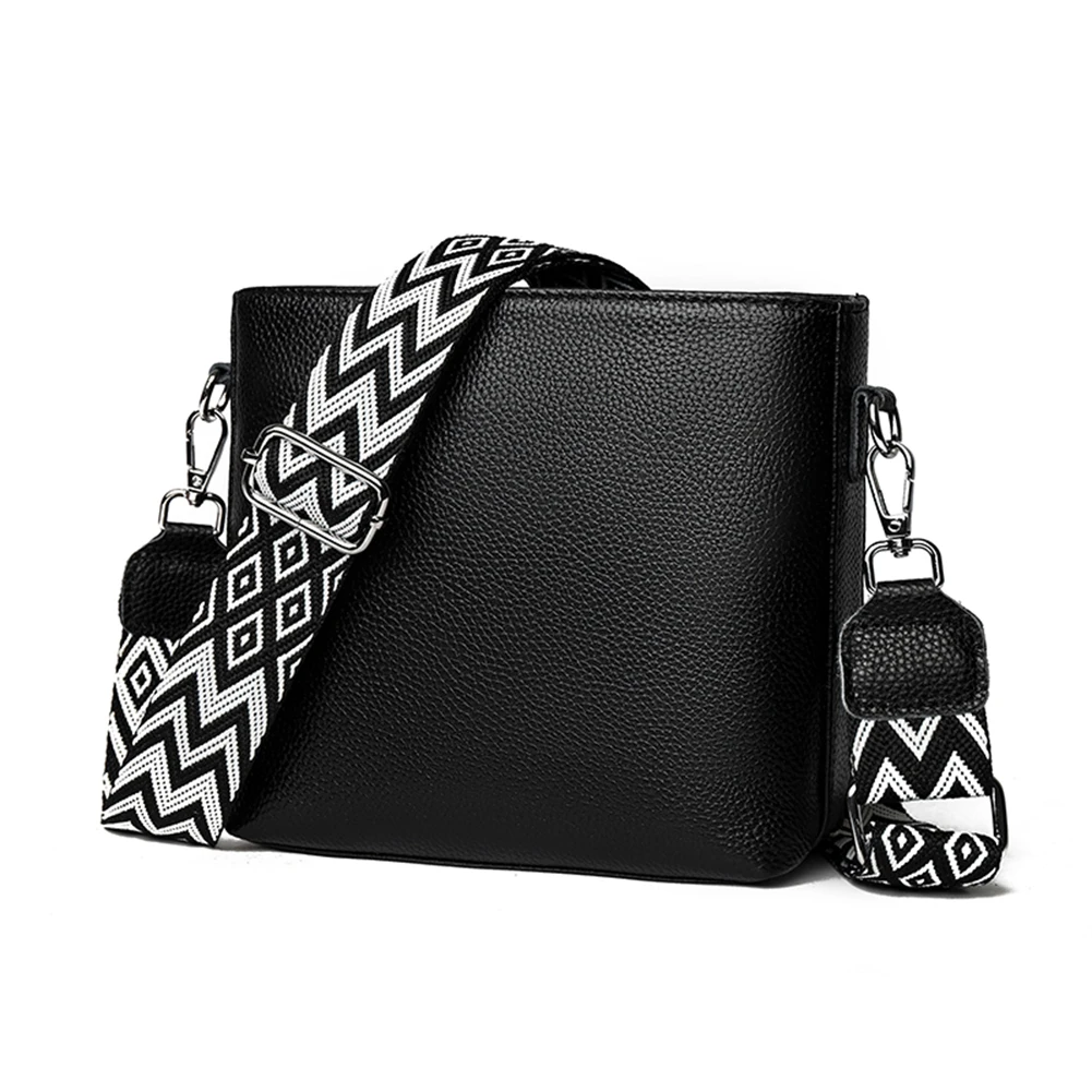 

Genuine Leather Trendy Crossbody Bag with Guitar Strap Casual Shoulder Purse Vintage Bucket Bag Satchel Purse for Women