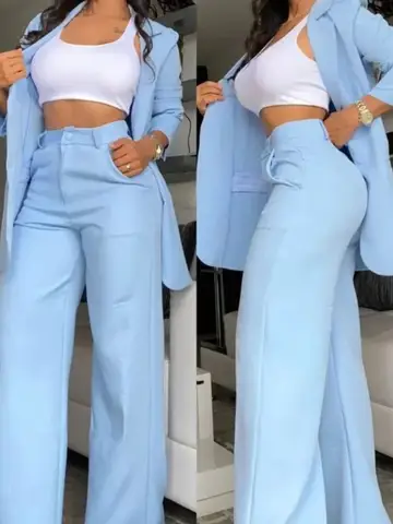 Elegant Autumn Women's Blazer Pants Two Piece Set Female Outifits Fashion Notched Collar Coat & Pant; Pocket Design Trouser Suit