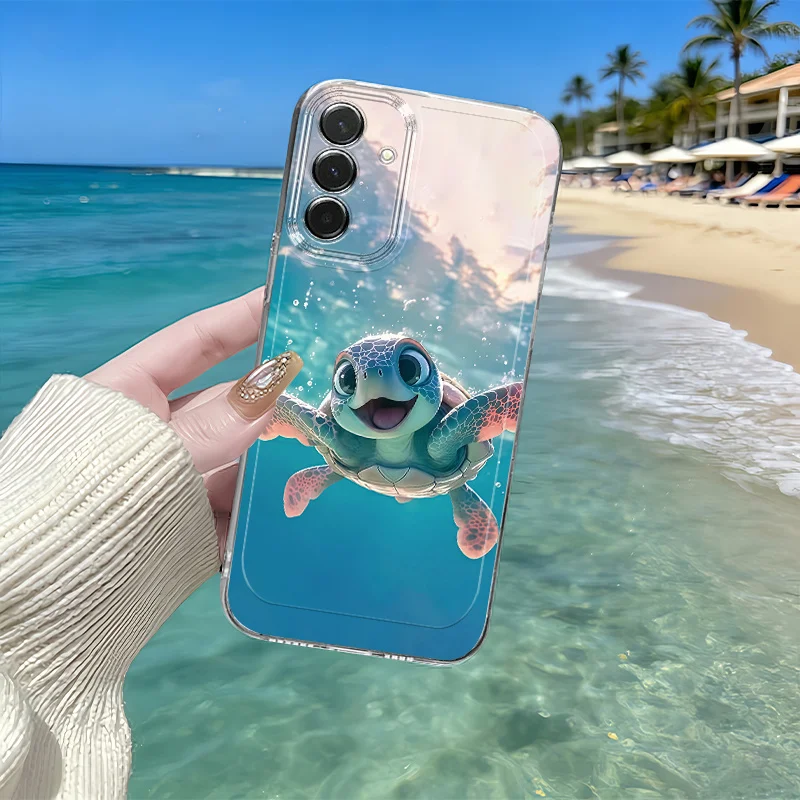 Deep sea turtle transparent phone case suitable for Samsung Galaxy S26 S25 S24 S23 S22 S20 FE/Ultra/Plus anti drop back cover