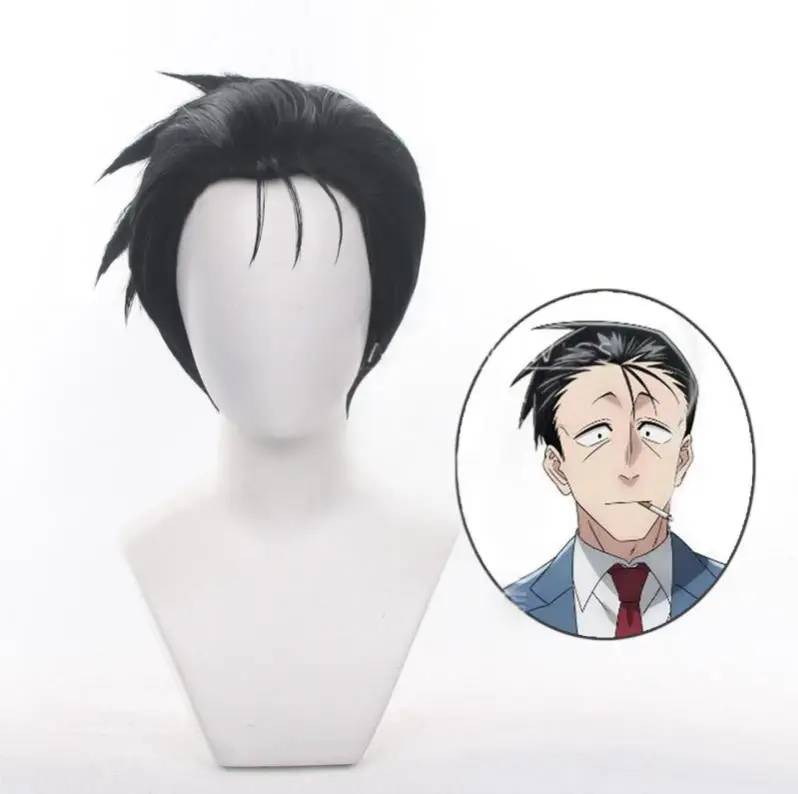 Smoking Behind the Supermarket with You Sasaki Cosplay Wig Black Short Styled Wig Anime Character Hair for Convention + Wig Cap