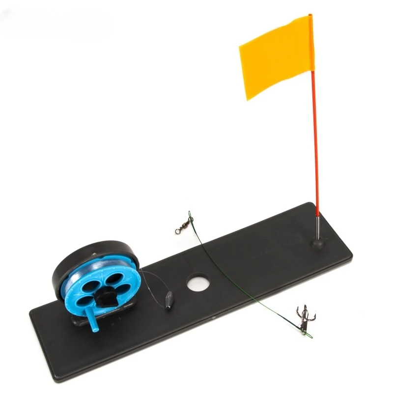 Portable Winter Ice Fishing Rod Tip Up With Flag Marker Pole Indicator Equipment Tip-Up Hand Free Pole Orange Foldable Flag