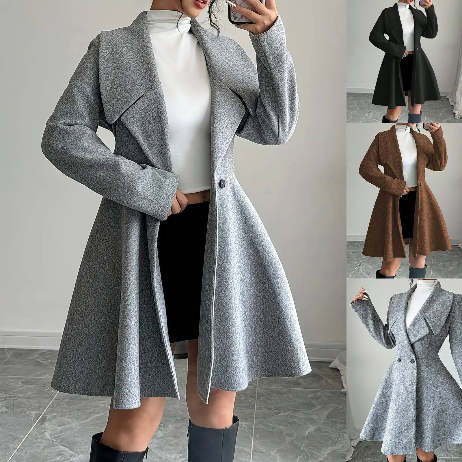 

Women Woolen Coats Long Sleeve Turn-down Collar Jackets Ladies Autumn Winter Outerwear Coat