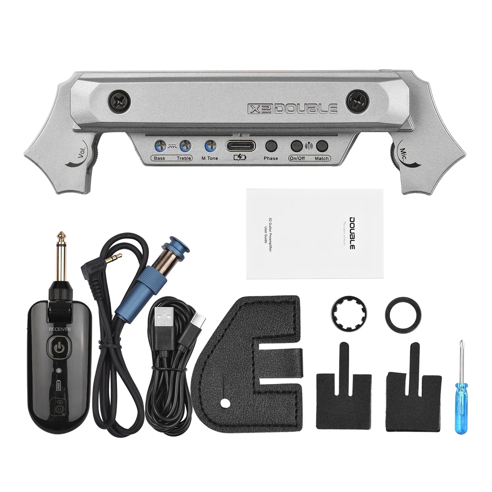 DOUBLE X2 Guitar Wireless Pickup Wireless & Wired Dual Output Acoustic Guitar Pickup System Electric Bass Guitar Accessory