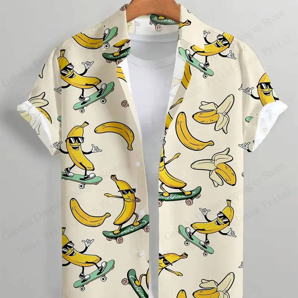 

Гавайская рубашка с забавным бананом и 3d принтом, повседневные рубашки для мужчин и женщин, модные пляжные рубашки с короткими рукавами и пуговицами, блузка Aloha Holiday