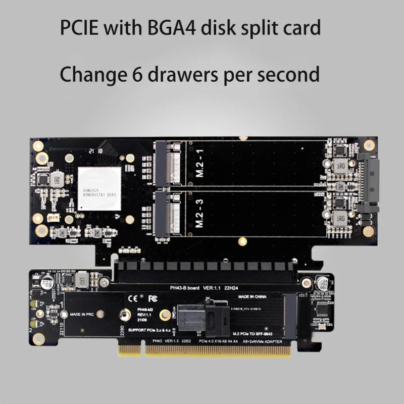 

PCIE X16 to X8+X4+X4 Splitter Adapter Card, Support PCIE .2 NVME Port Expansion Riser Card Strong Compability