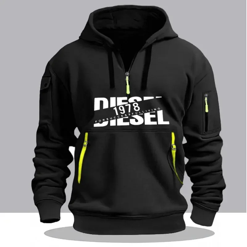 Herren-Hoodie für Herbst und Winter, langärmeliges Sweatshirt, Outdoor-Streetwear, leichter Pullover mit Reißverschluss. – Detail 2
