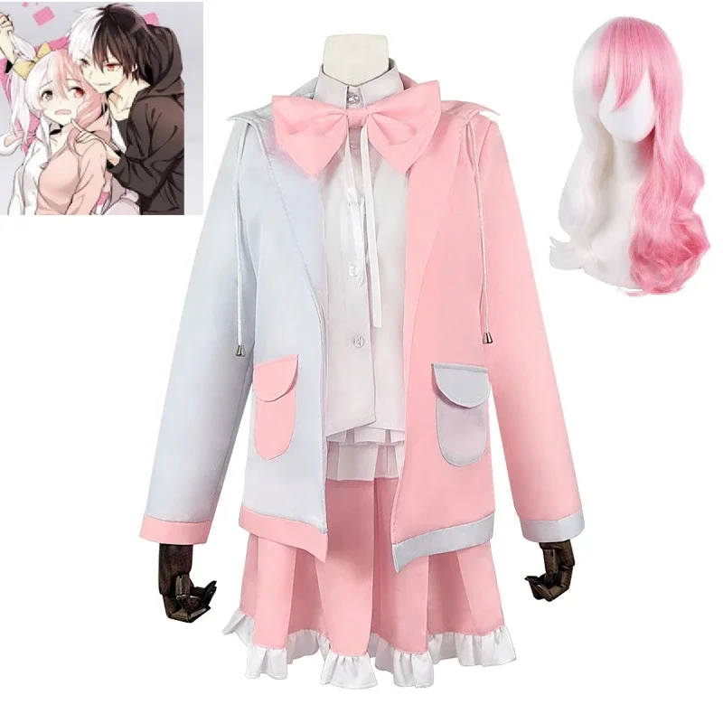 

Anime Game Danganronpa Monomi Usami Cosplay Costume Women Pink Coat Shirt Skirt Halloween Role Play School Uniform Full Suit