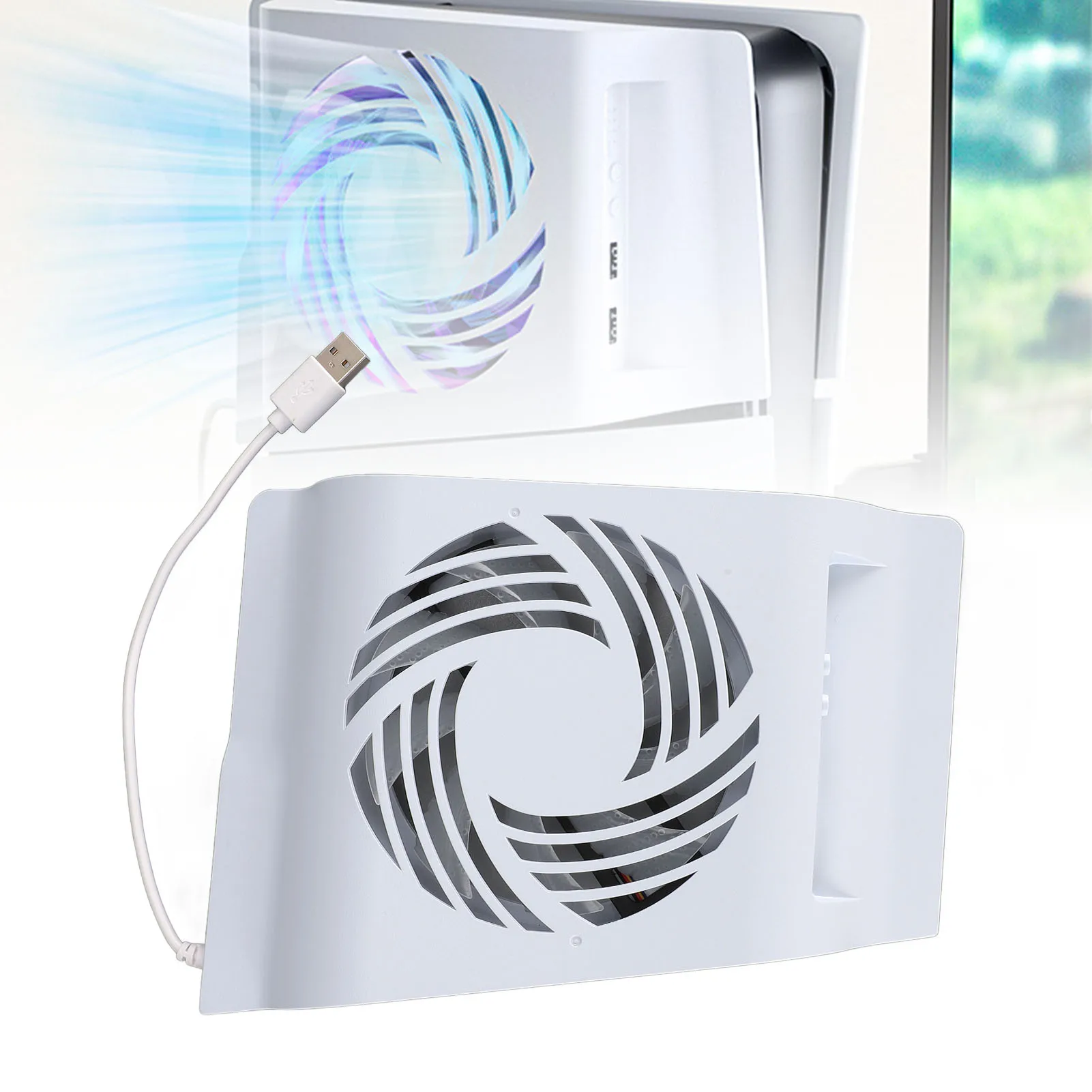 

Вентилятор охлаждения для игровой консоли с RGB-подсветкой, интеллектуальным контролем температуры, 2 USB-хабами и 3 уровнями мощности