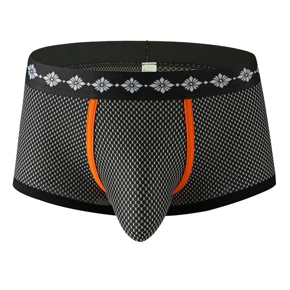 Underpants Low-waist Men's Underwear Mesh Design Patchwork Boxer Shorts Breathable Briefs Boxer Fitness Exercise