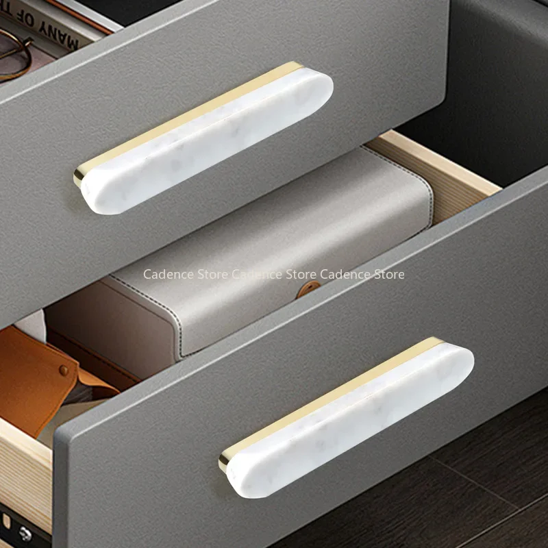 Brass Marble Crystal Stone Furniture Handles White Green Long Round Pulls Cupboard  Dresser Drawer Cabinet Knobs