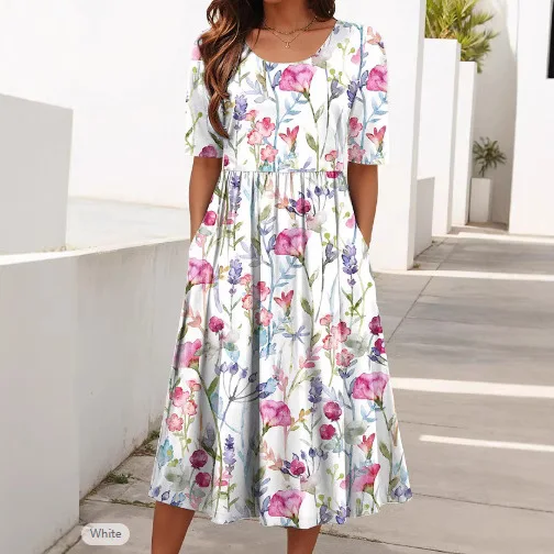 Nouvelles robes de soirée Ropa Para Mujer printemps été plage vacances robe femmes imprimé grand ourlet nouvelle ligne a robe de Style de banlieue