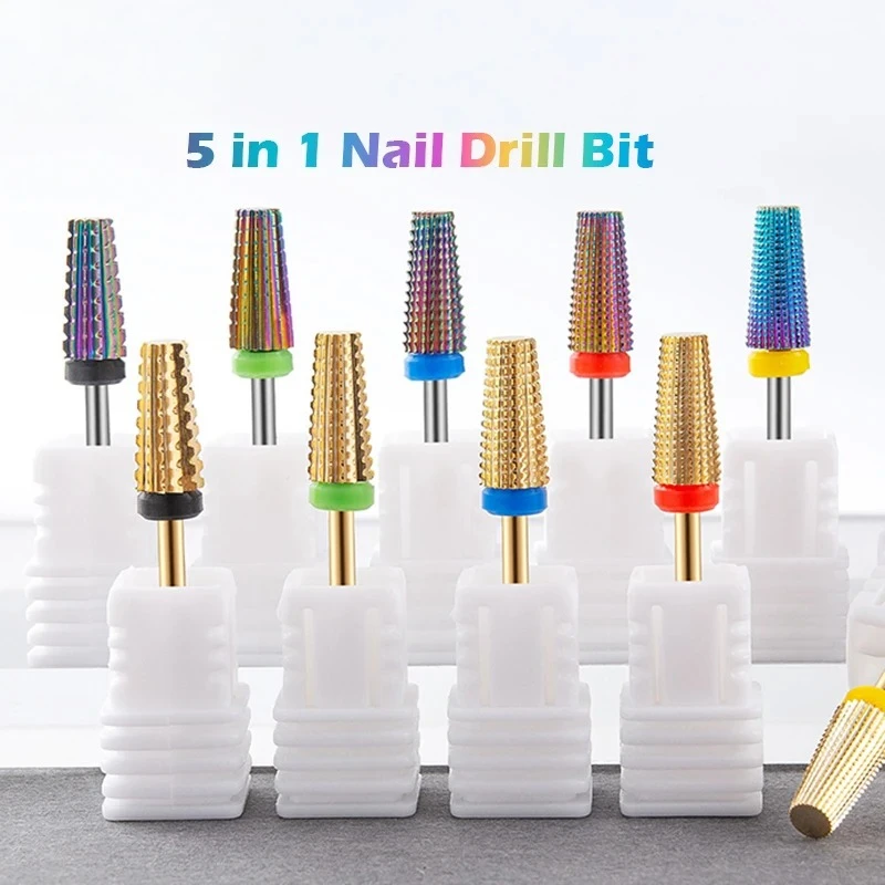 

5 в 1, сверла для ногтей из карбида вольфрама, фреза для маникюра, электрическая дрель для ногтей, эффективная пилочка для ногтей, удаление геля