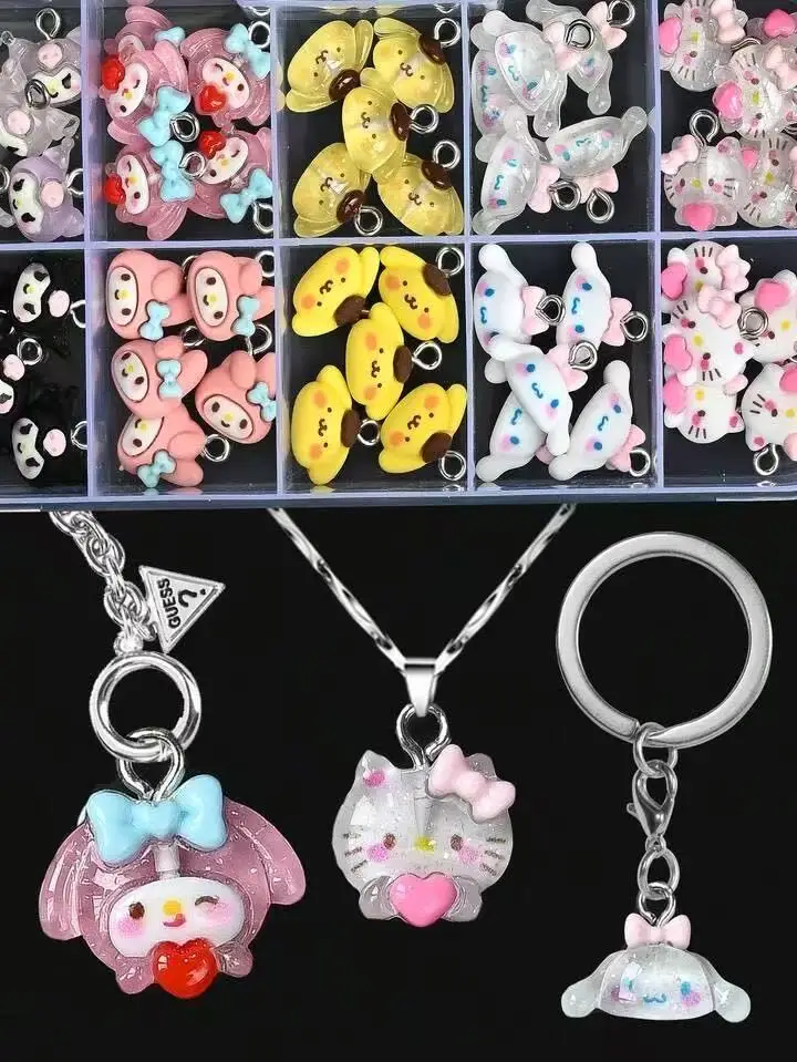 

Miniso Hello Kitty, Kuromi Charms for Jewelry Making Accessories, 3D Cartoon Ornament for DIY Bracelets Necklaces Earrings